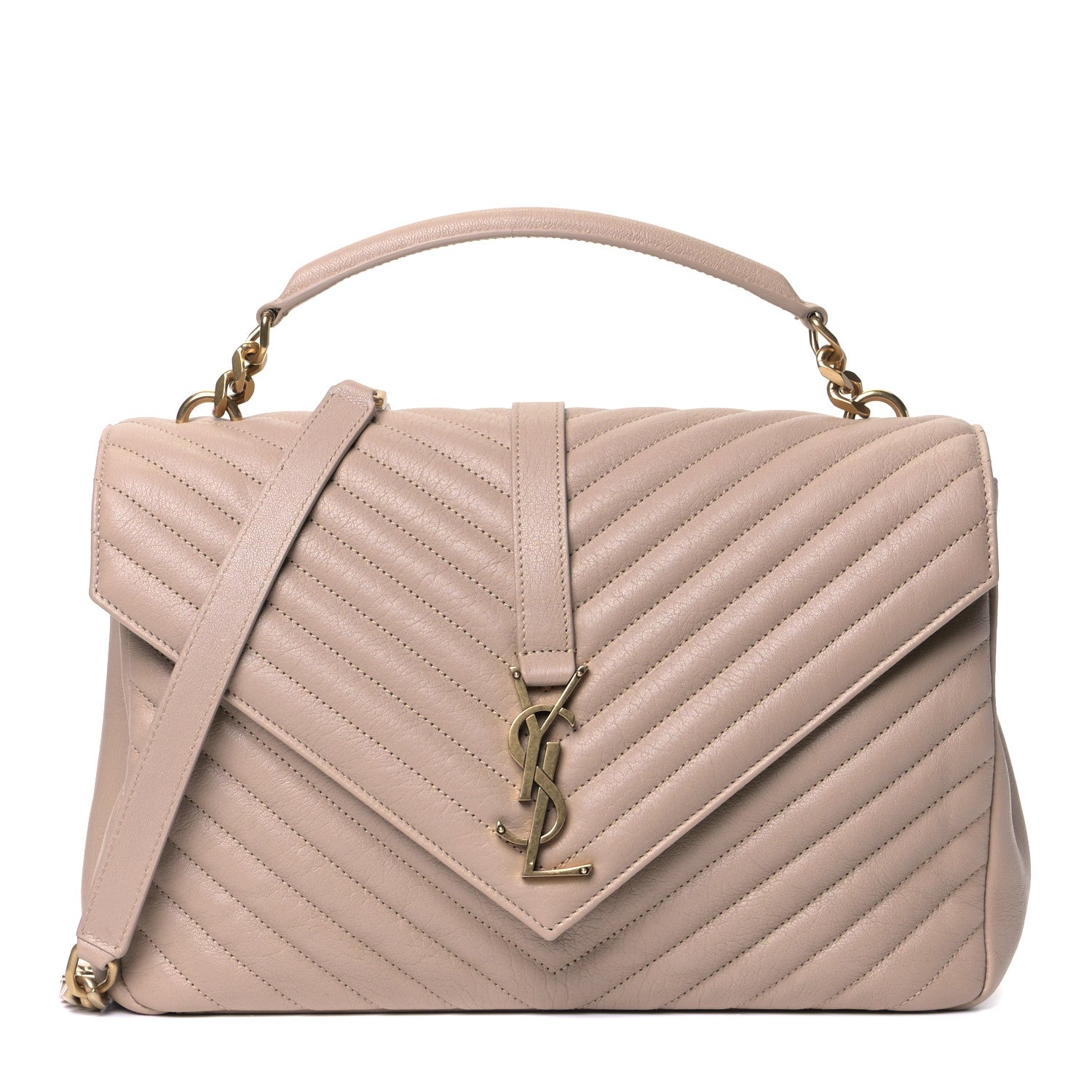 Saint Laurent Sheepskin Matelasse Chevron Monogram Large College Satchel Beige 1 of 5
