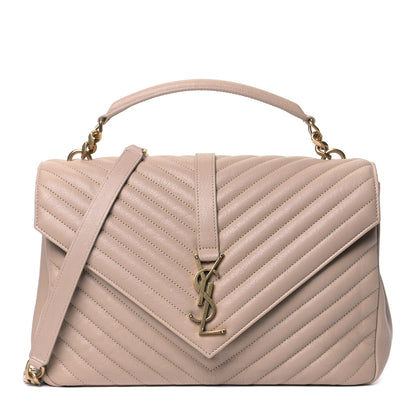 Saint Laurent Sheepskin Matelasse Chevron Monogram Large College Satchel Beige 1 of 5