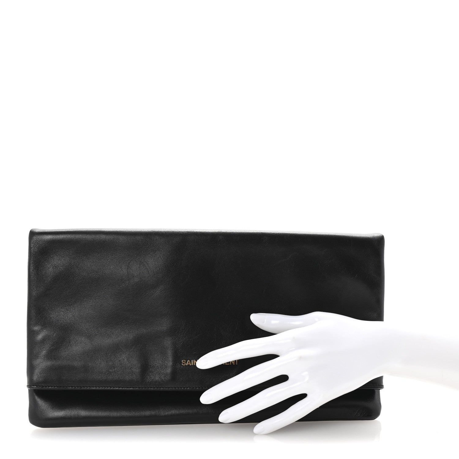 Saint Laurent Smooth Calfskin Letters Fold-Over Clutch Black 2 of 6