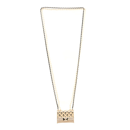 Chanel Metal Lambskin Pearl Chain Flap Bag Long Necklace Gold Black Pearly White 3 of 6