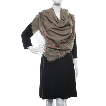 Gucci Cotton Wool Silk Kuni Square Scarf Brown Dark Green 2 of 3