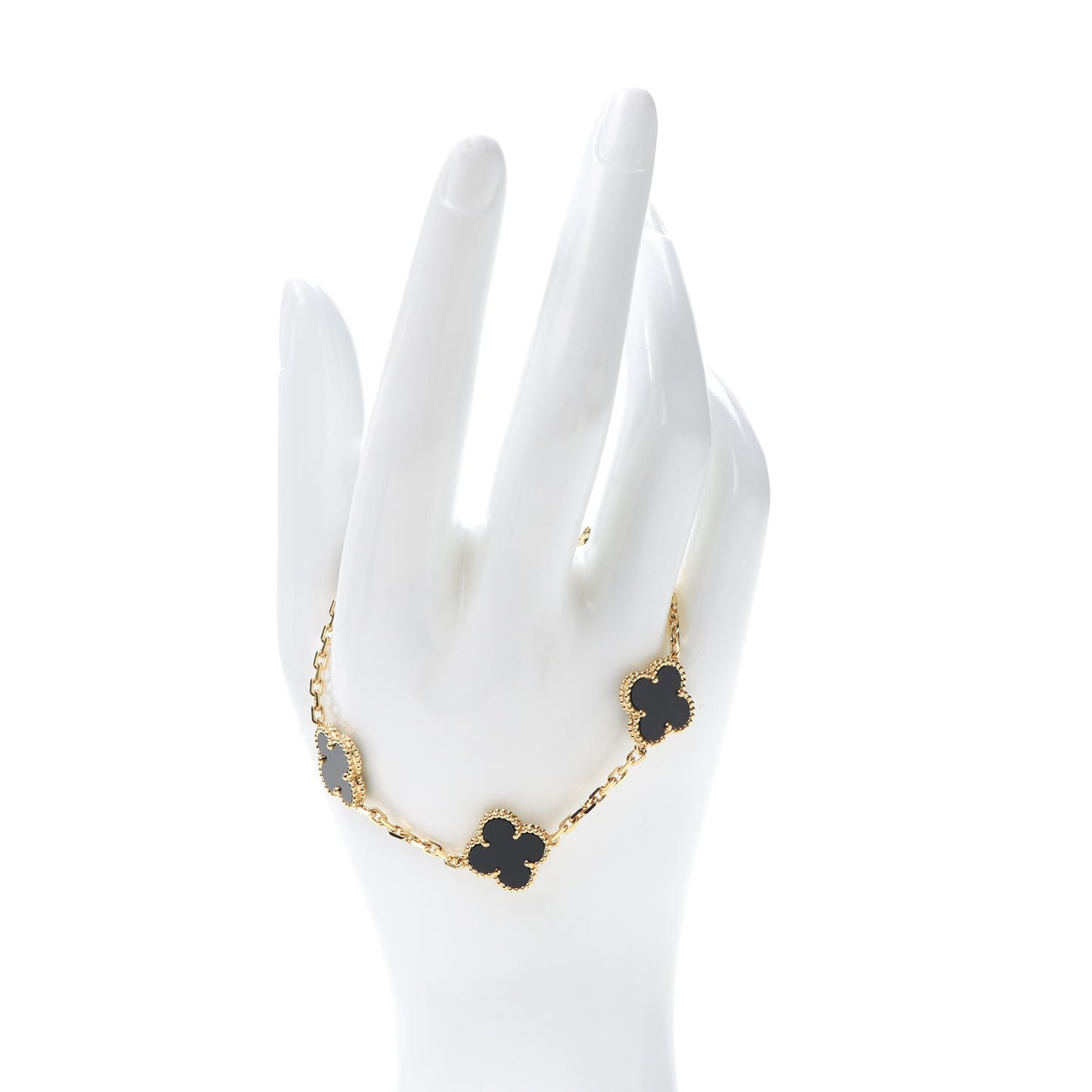 18K Yellow Gold Black Onyx 5 Motifs Vintage Alhambra Bracelet