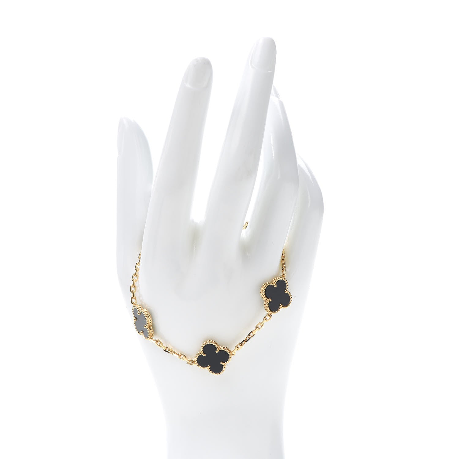 Van Cleef & Arpels 18K Yellow Gold Black Onyx 5 Motifs Vintage Alhambra Bracelet 2 of 6