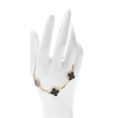Van Cleef & Arpels 18K Yellow Gold Black Onyx 5 Motifs Vintage Alhambra Bracelet 2 of 6