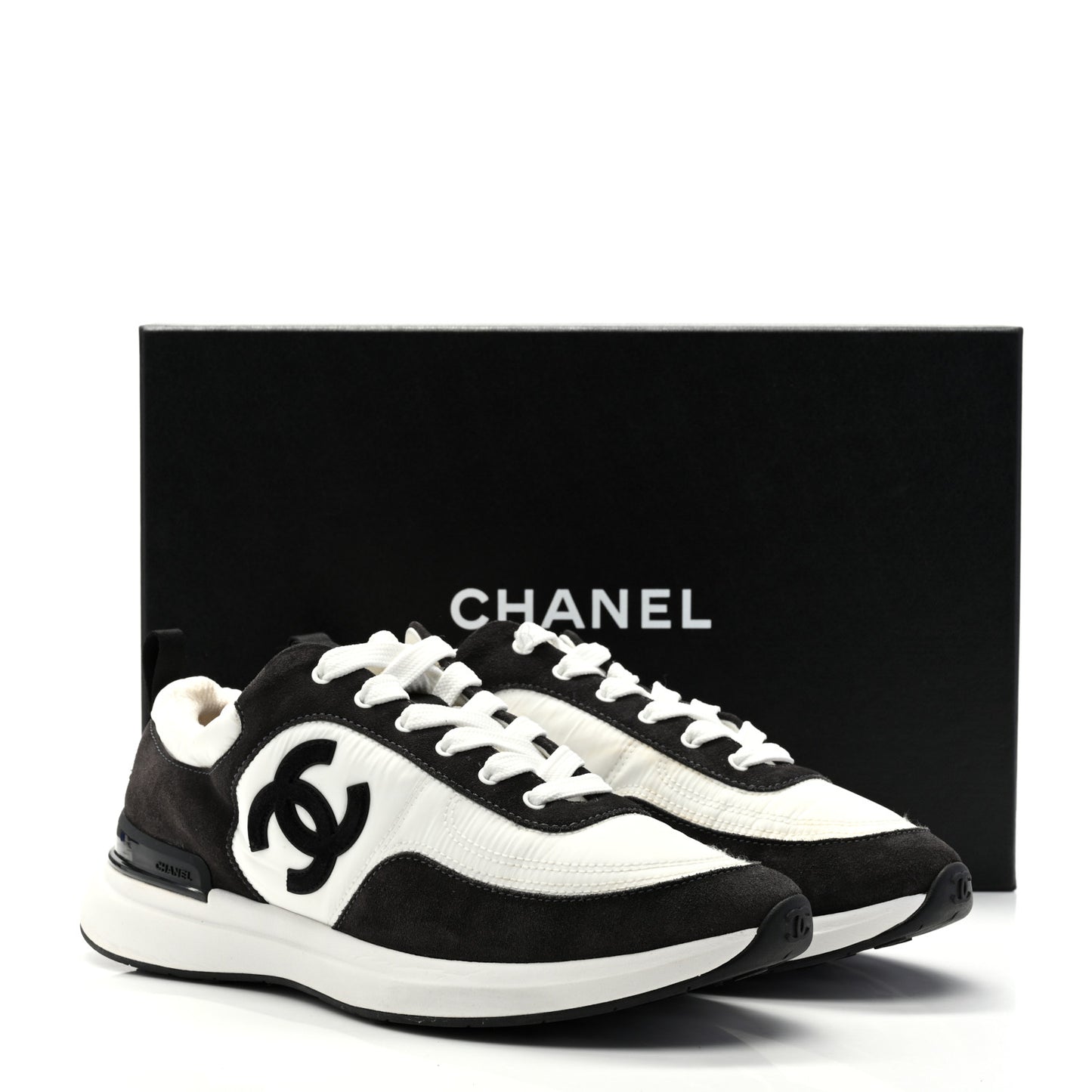 Nylon Suede Calfskin CC Sneakers 39 White Dark Grey