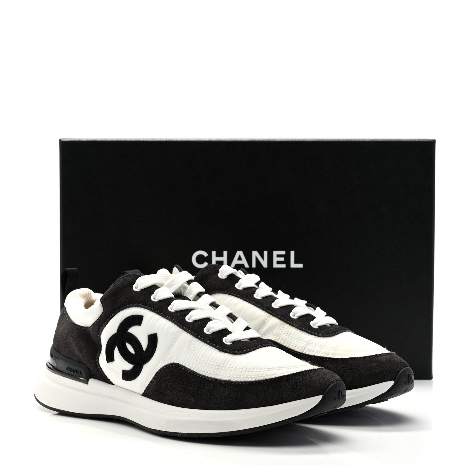 Chanel Nylon Suede Calfskin CC Sneakers 39 White Dark Grey 9 of 9