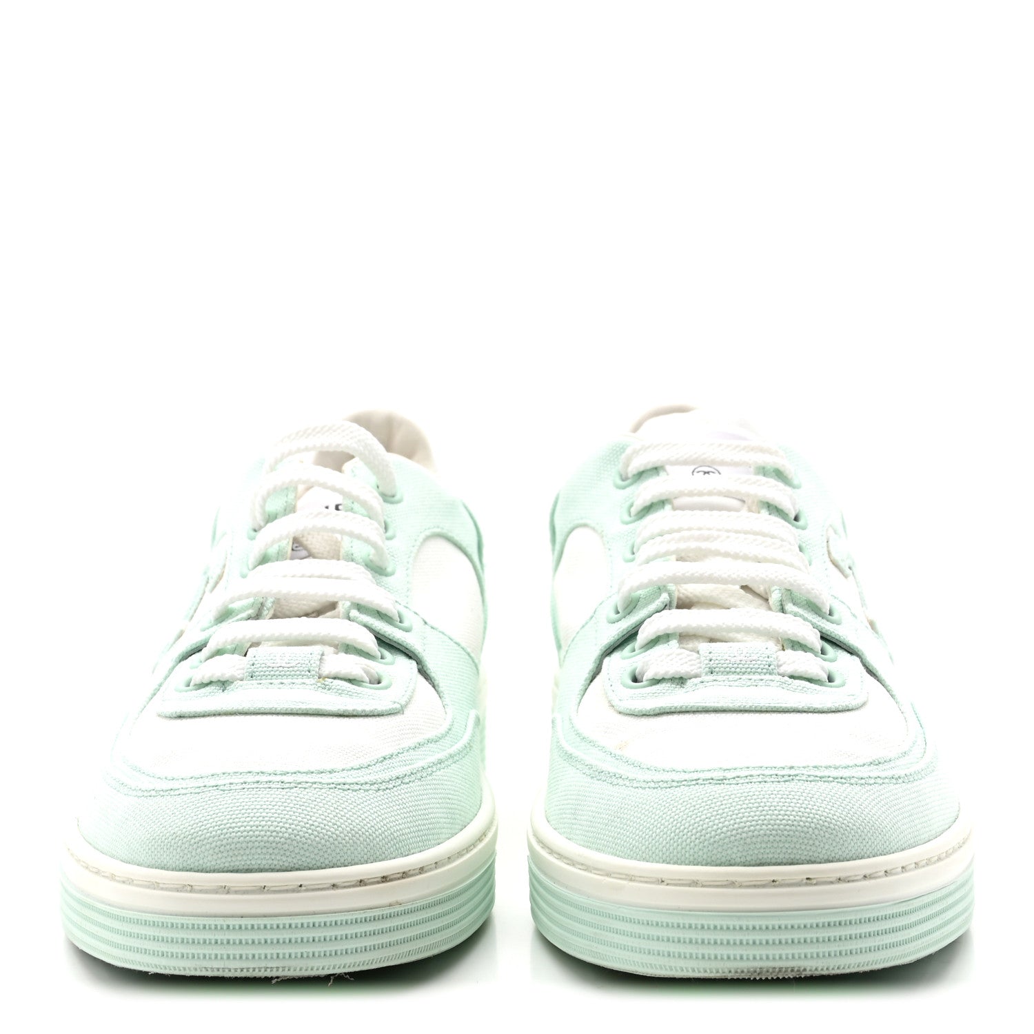 Chanel Cotton Sneakers 38.5 Light Turquoise White 3 of 9