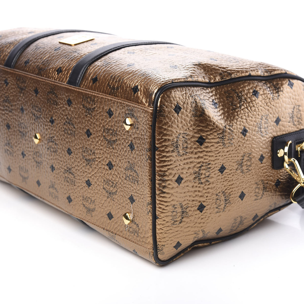 MCM Metallic Visetos Medium Traveler Weekender Bag Gold 7 of 8