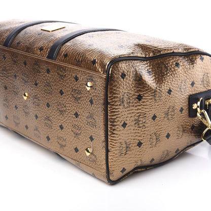 MCM Metallic Visetos Medium Traveler Weekender Bag Gold 7 of 8