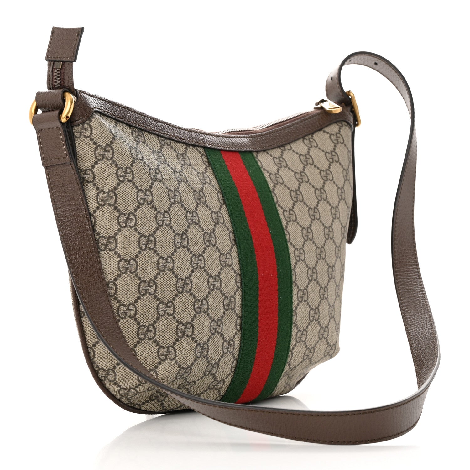 Gucci GG Supreme Monogram Textured Dollar Calfskin Web Small Ophidia Half Moon Hobo Beige Ebony New Acero 3 of 12