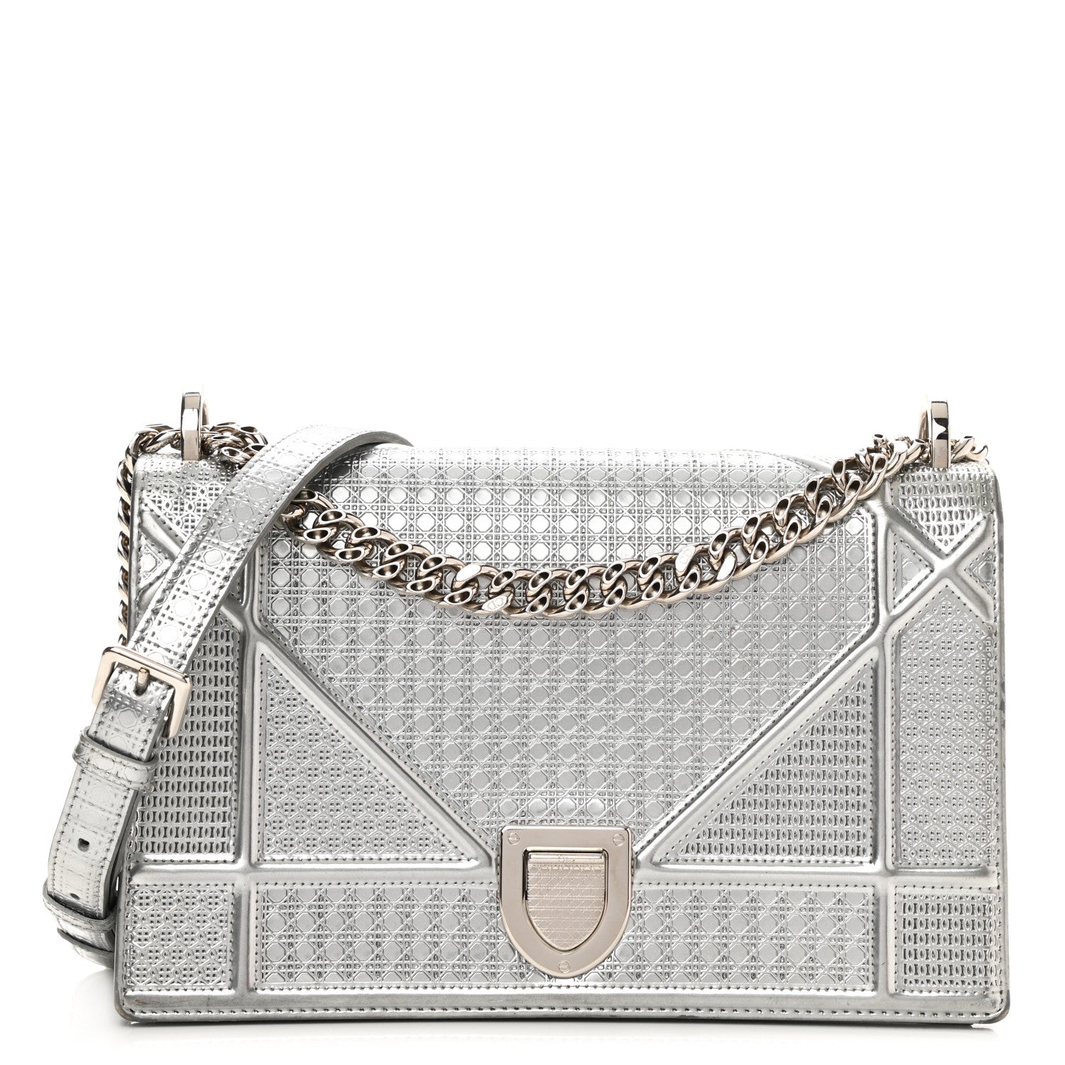 Christian Dior Metallic Patent Micro-Cannage Small Diorama Flap Bag Silver 1 of 11