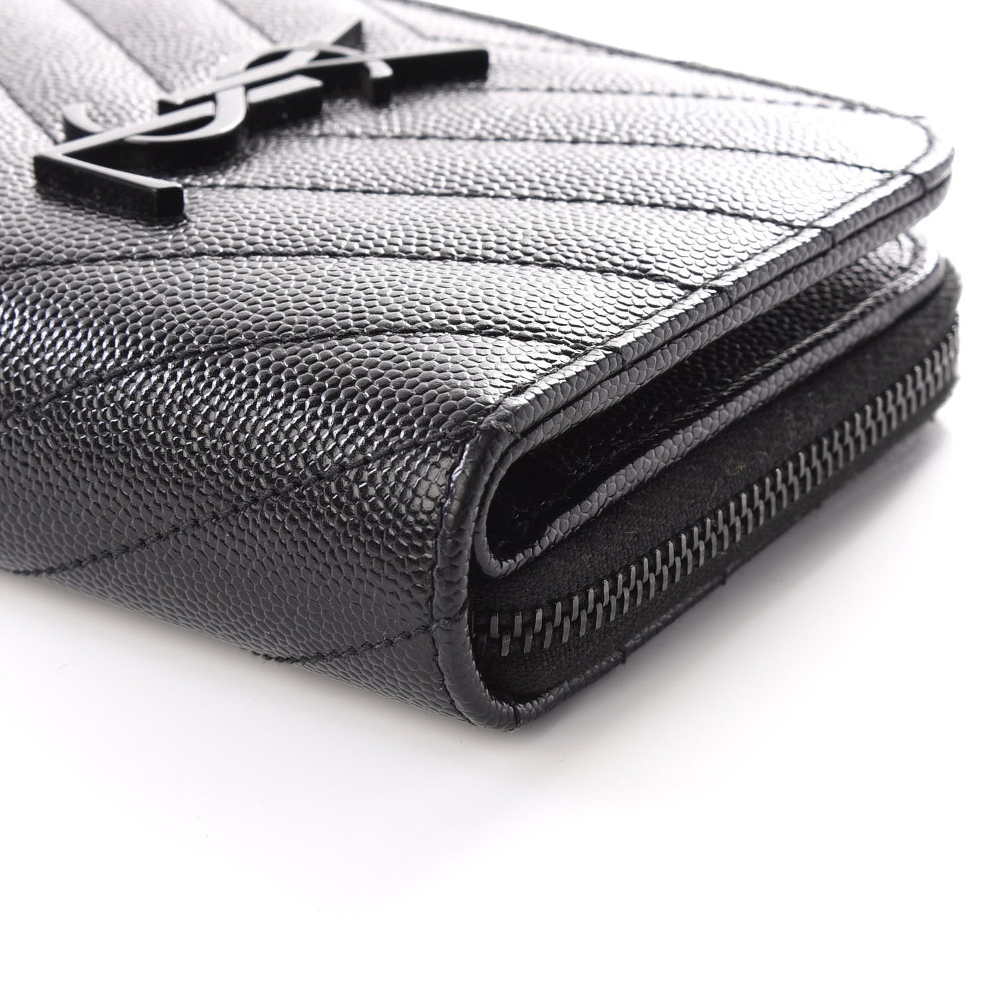 Grain De Poudre Matelasse Chevron Monogram Compact Zip Around Wallet Black