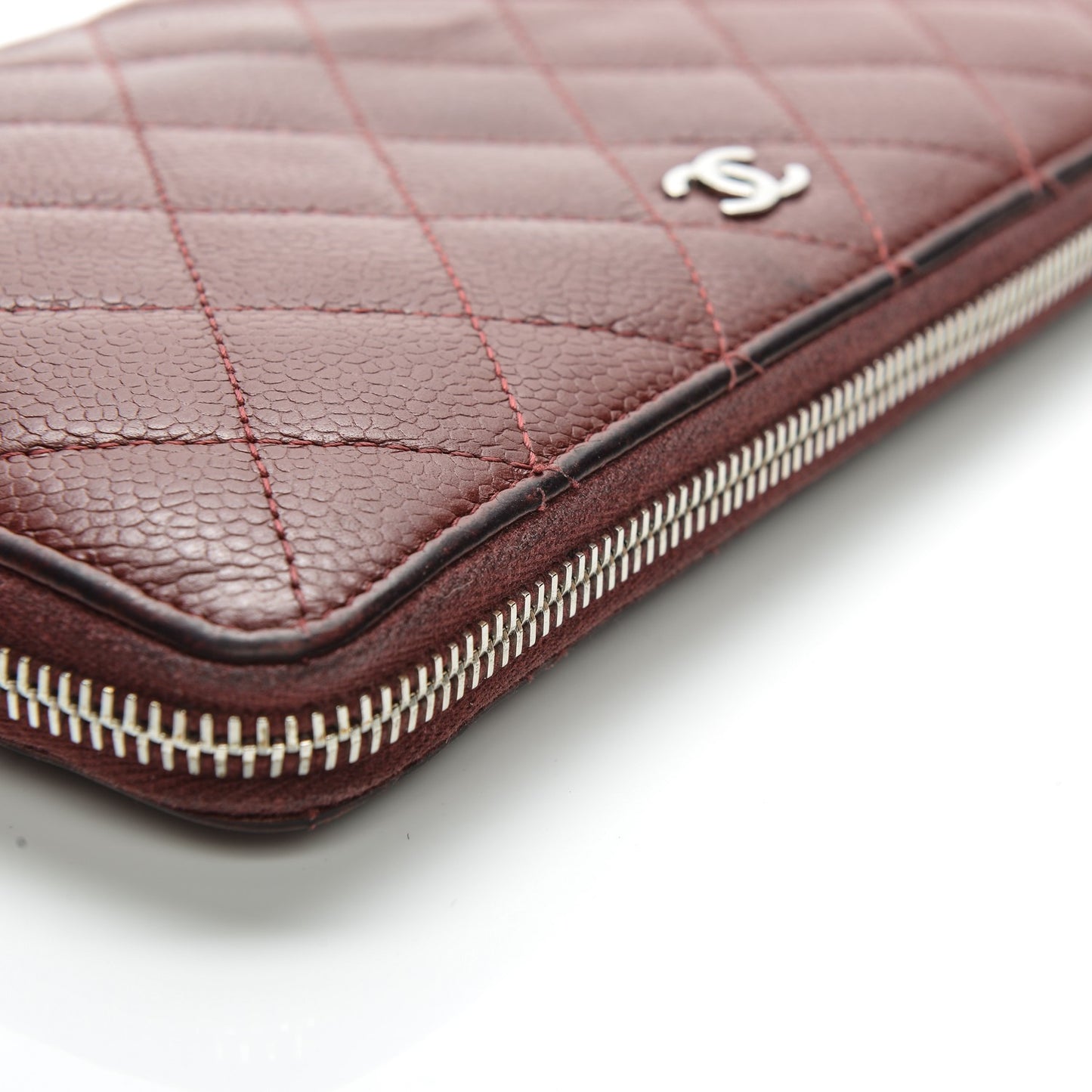 Caviar Quilted Large Zip Around Organizer Wallet Dark Red