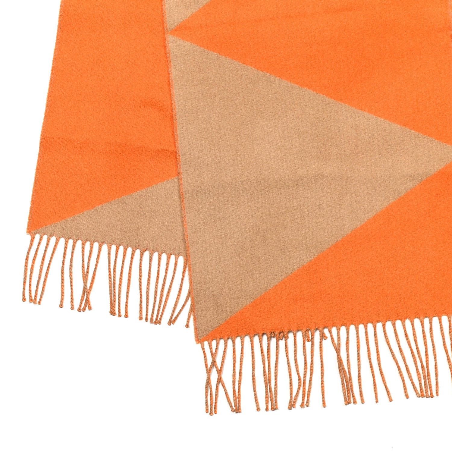 Hermes Cashmere Casaque Chevron Muffler Camel Mandarine 3 of 4