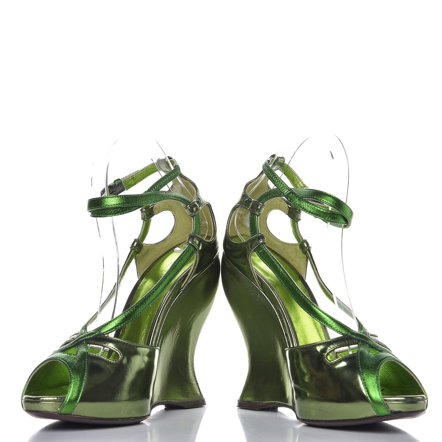Metallic Calfskin Wedge Sandals 38 Green