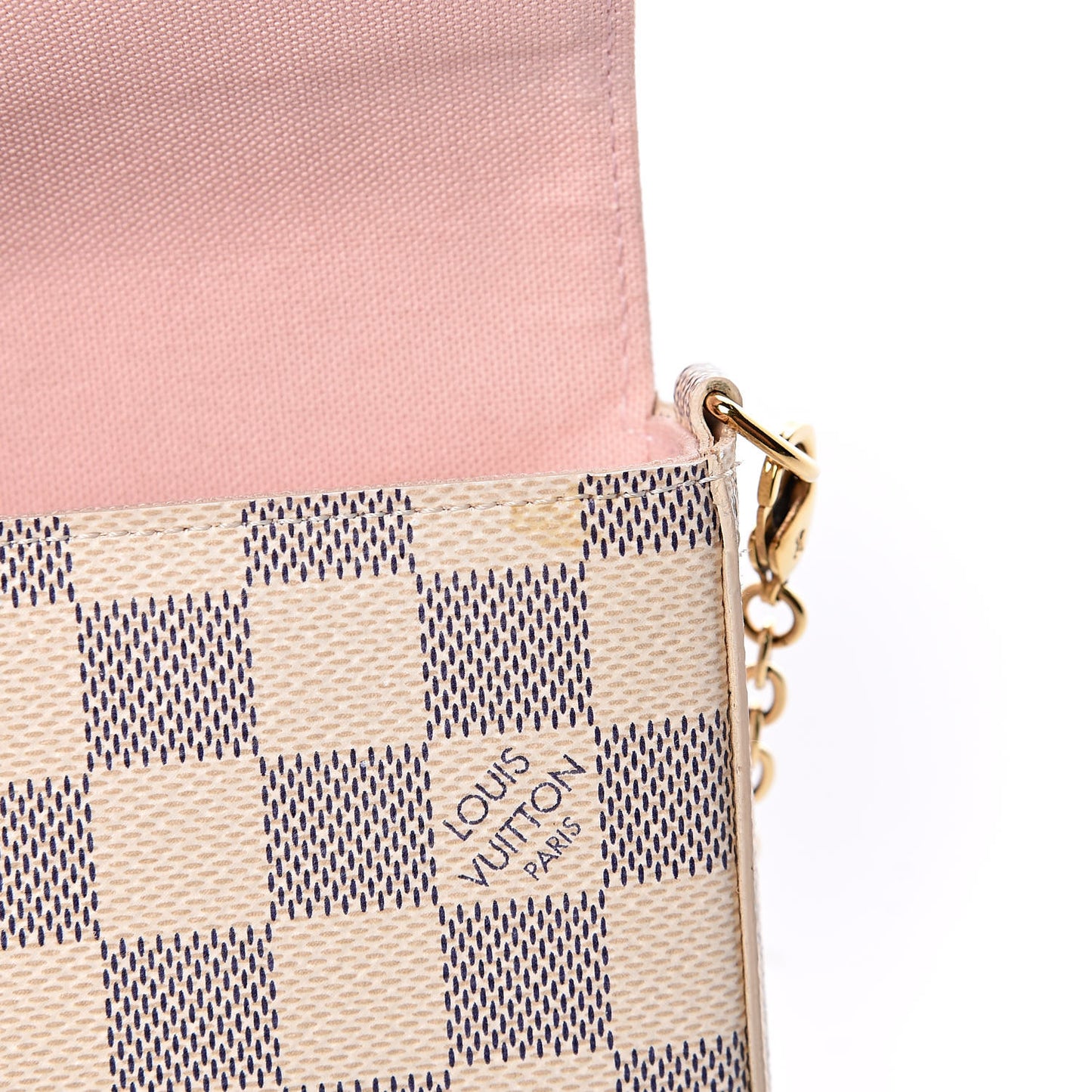 Damier Azur Pochette Felicie Chain Wallet Rose Ballerine