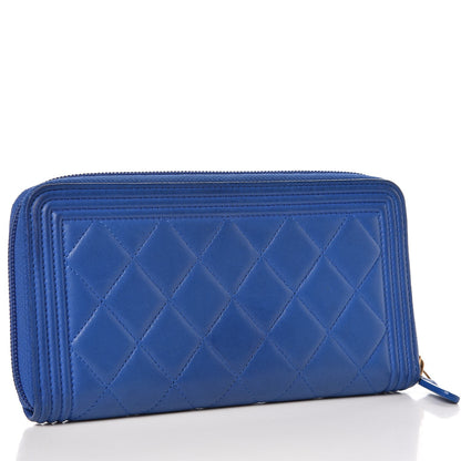 Chanel Lambskin Quilted Boy Zip Around Wallet Blue 3 of 11