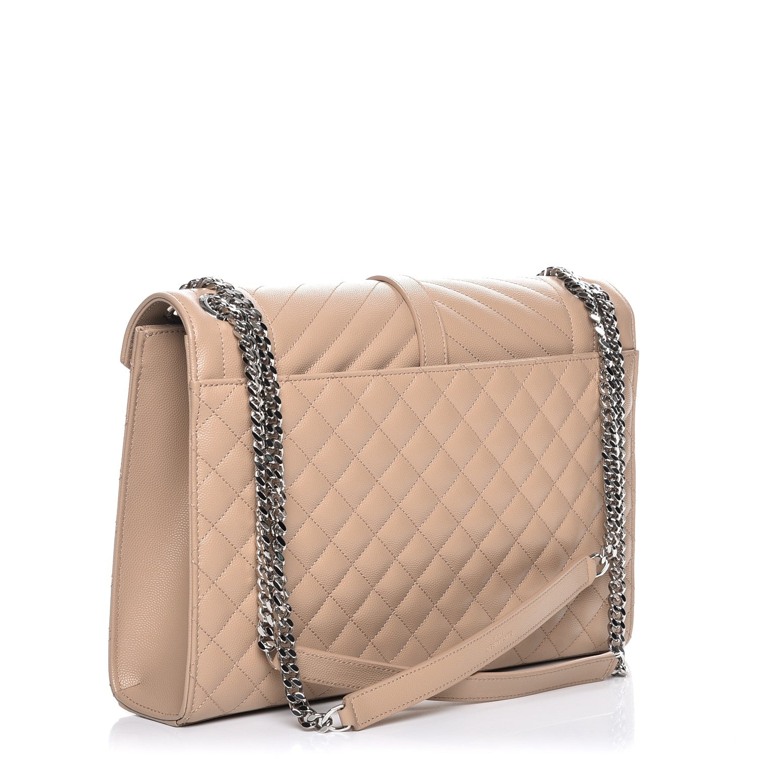 Saint Laurent Grain De Poudre Large Triquilt Monogram Satchel Dark Beige 3 of 7