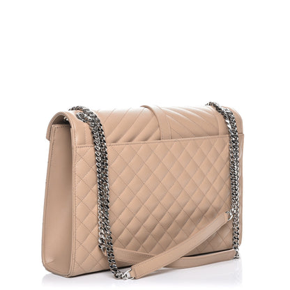 Saint Laurent Grain De Poudre Large Triquilt Monogram Satchel Dark Beige 3 of 7