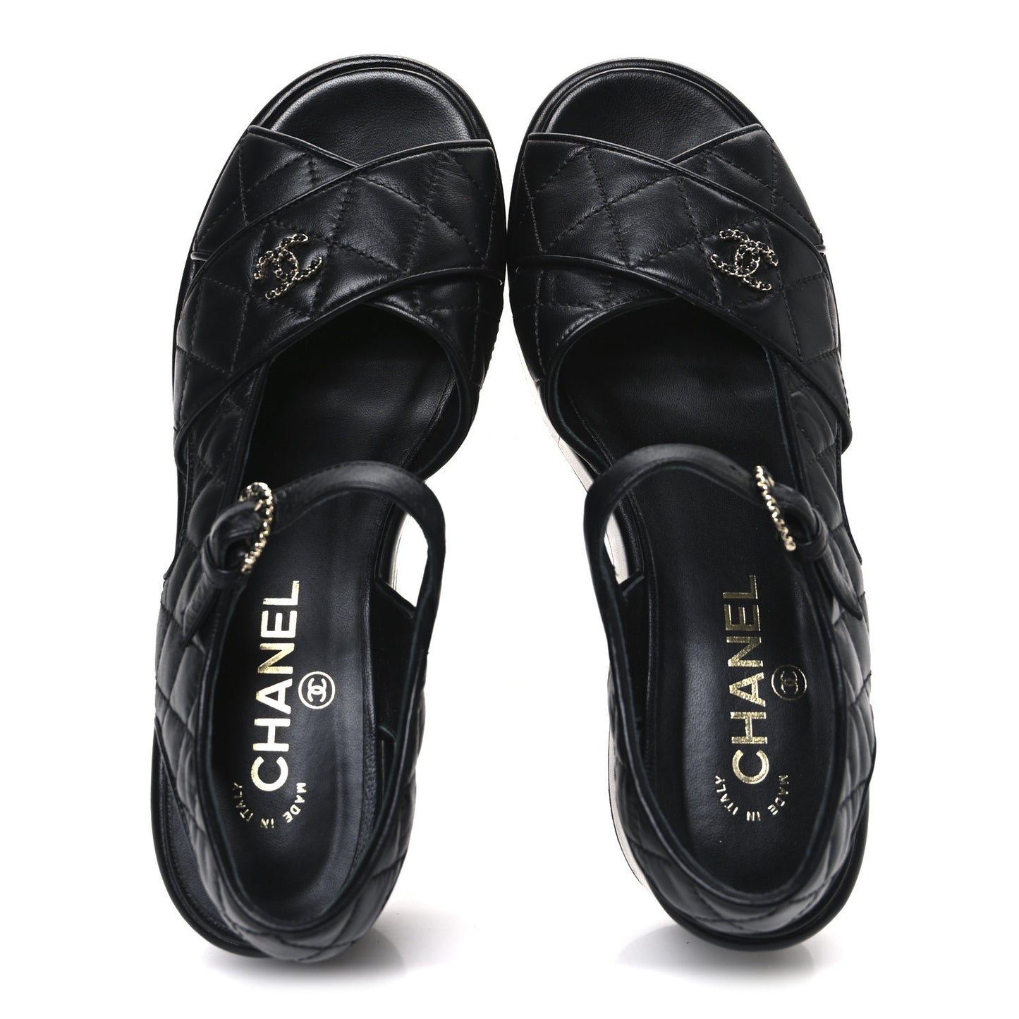 Lambskin Quilted CC Platform Sandals 39 Black