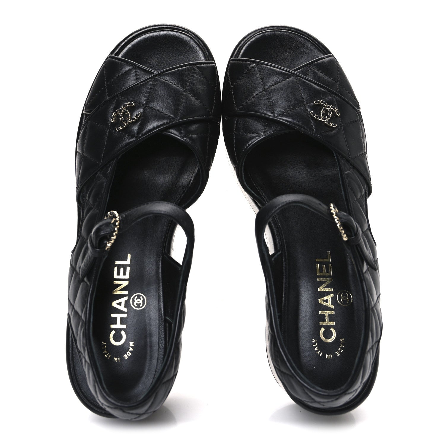 Chanel Lambskin Quilted CC Platform Sandals 39 Black 2 of 11