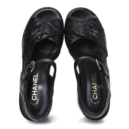Chanel Lambskin Quilted CC Platform Sandals 39 Black 2 of 11