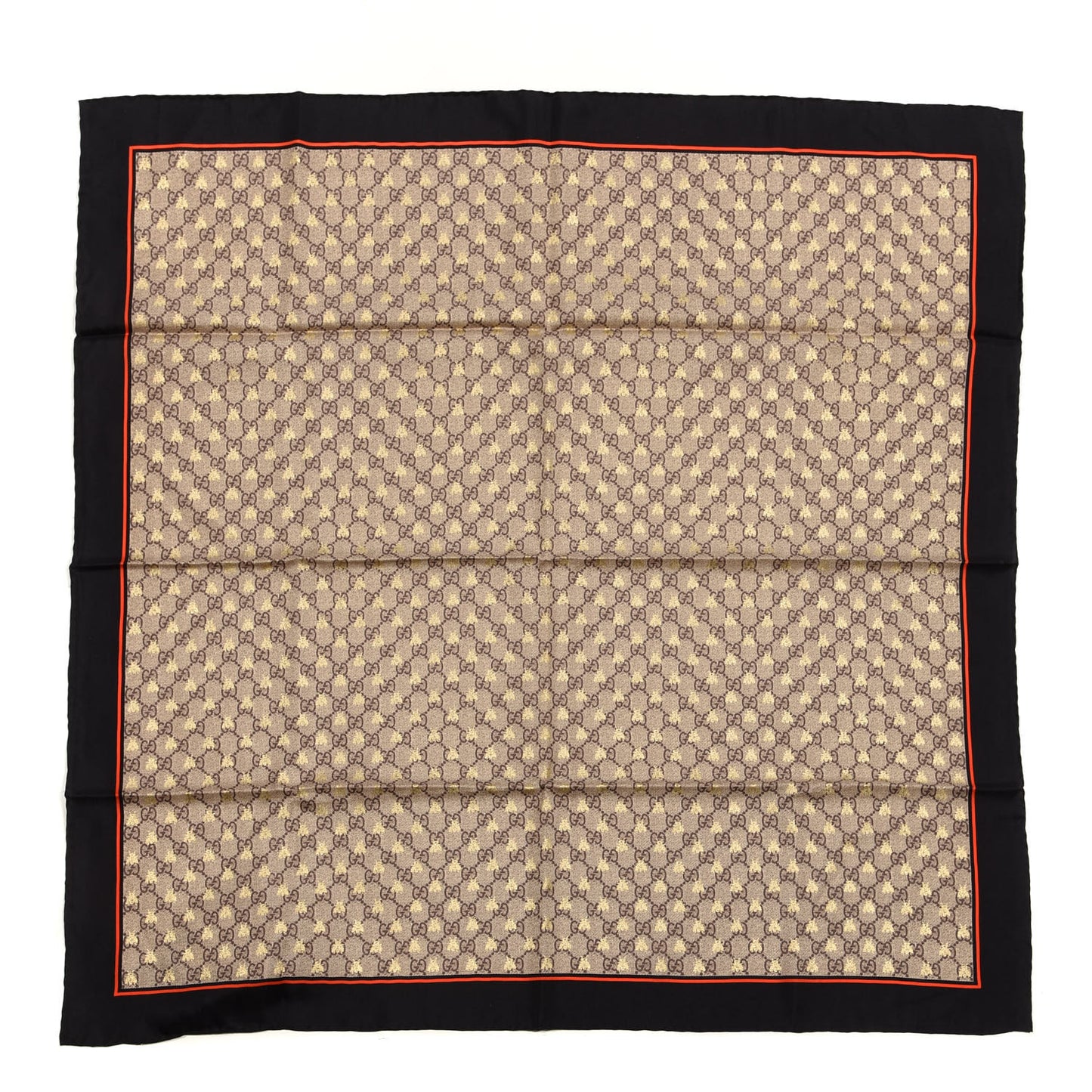 Silk Monogram GG Bees Scarf Black Red