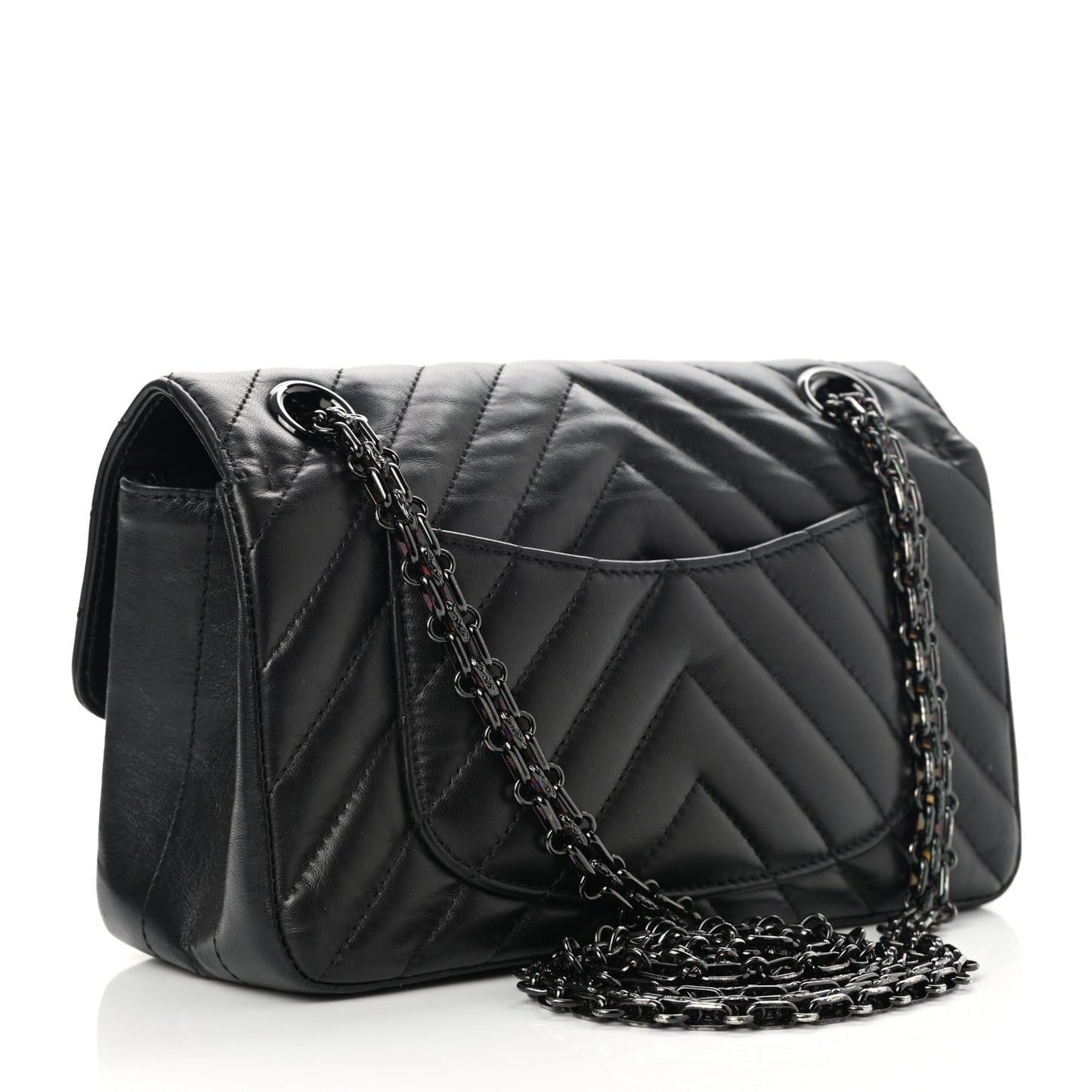 Aged Calfskin Chevron Quilted 2.55 Reissue Mini Flap So Black