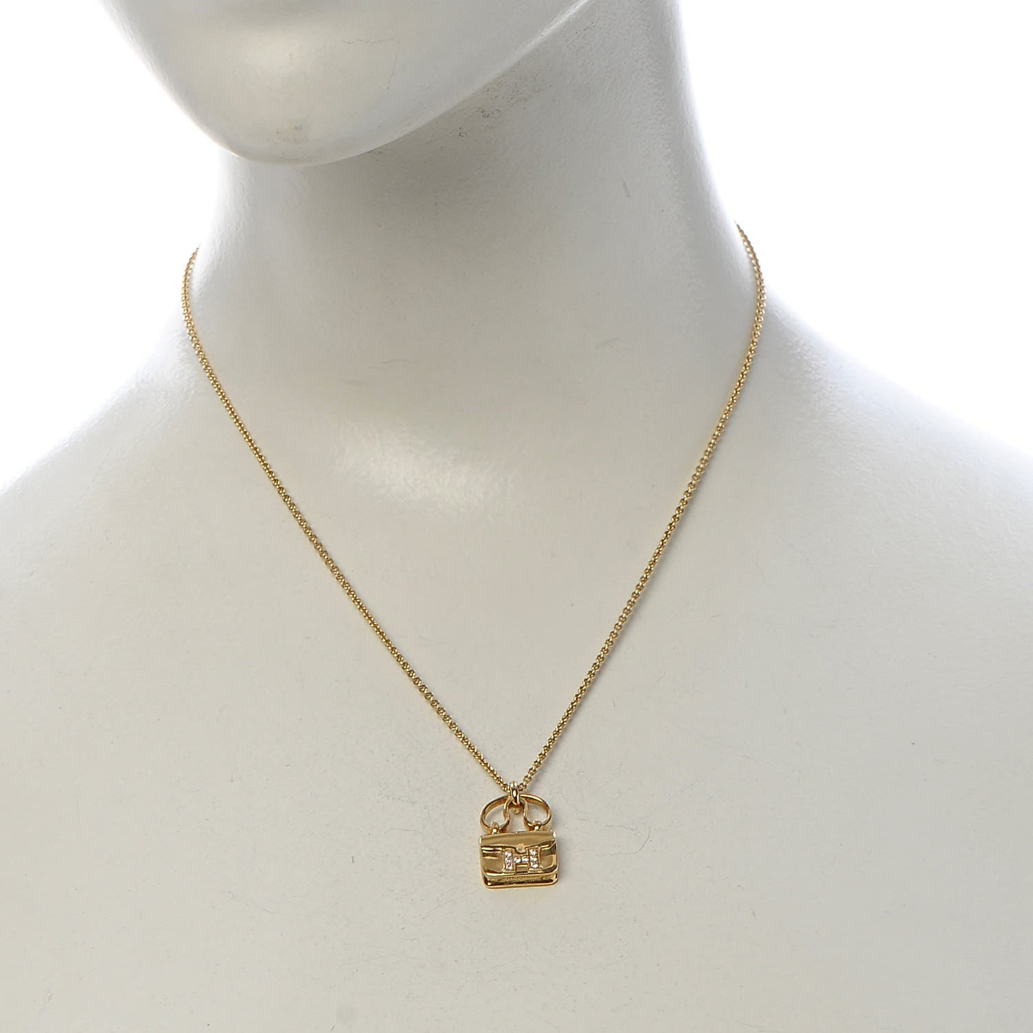 Hermes 18K Yellow Gold Diamond Constance Pendant Necklace 2 of 7