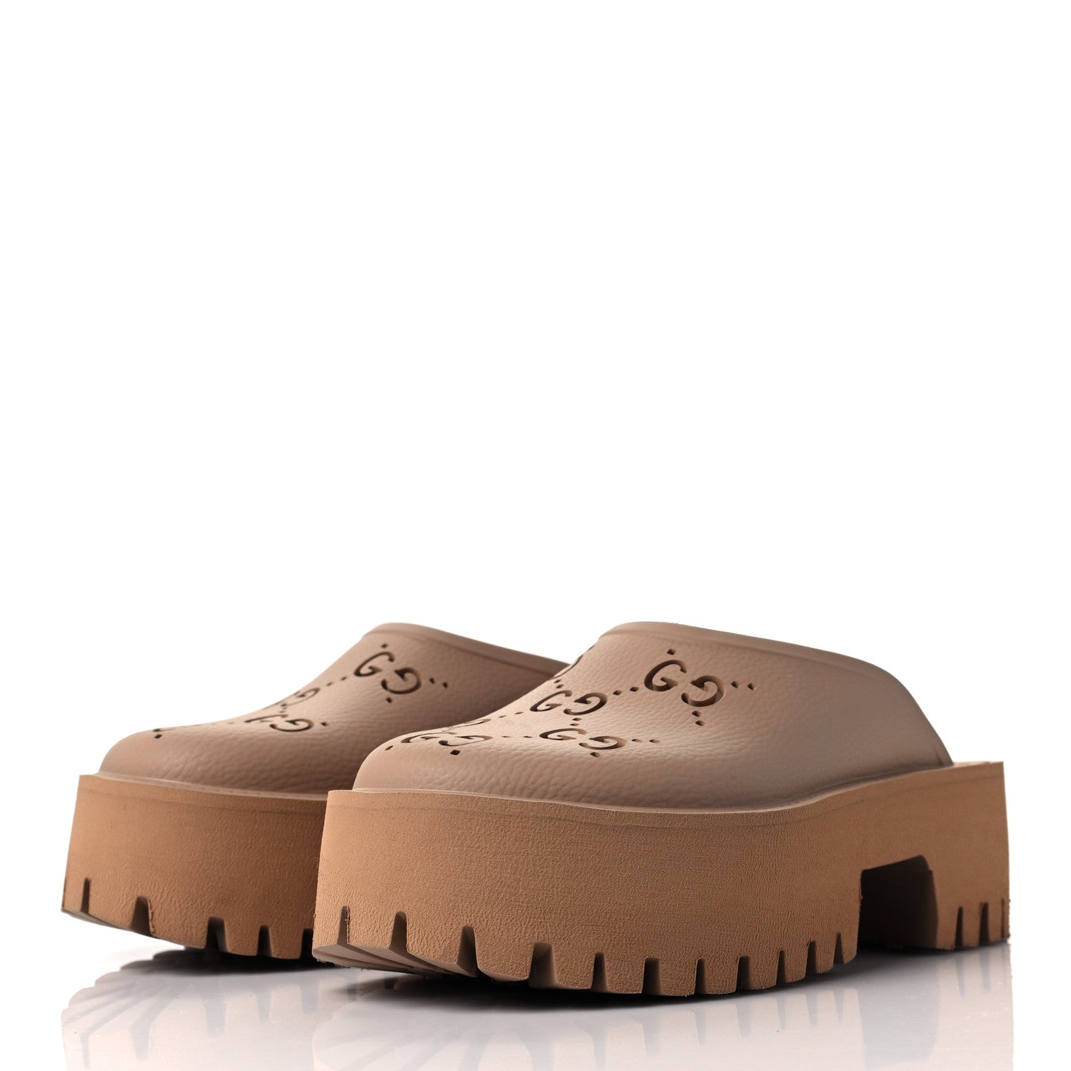 Gucci Rubber GG Monogram Perforated Elea Platform 55mm Lug Sole Sandals 36 Vintage Camel 3 of 9