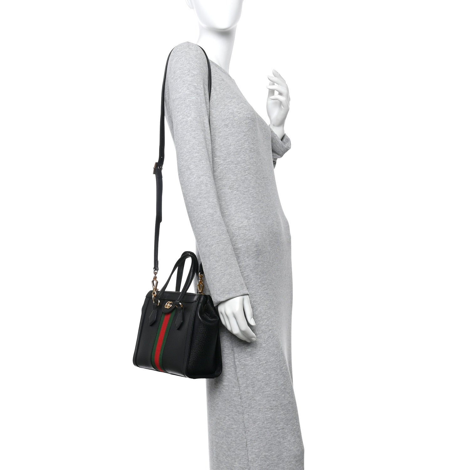 Gucci Textured Calfskin Web Small Ophidia Tote Bag Black 2 of 10
