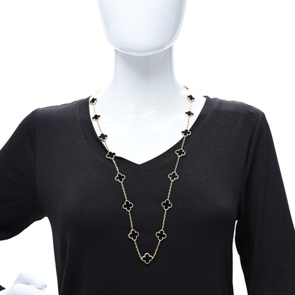 Van Cleef & Arpels 18K Yellow Gold Black Onyx 20 Motifs Vintage Alhambra Necklace 3 of 4