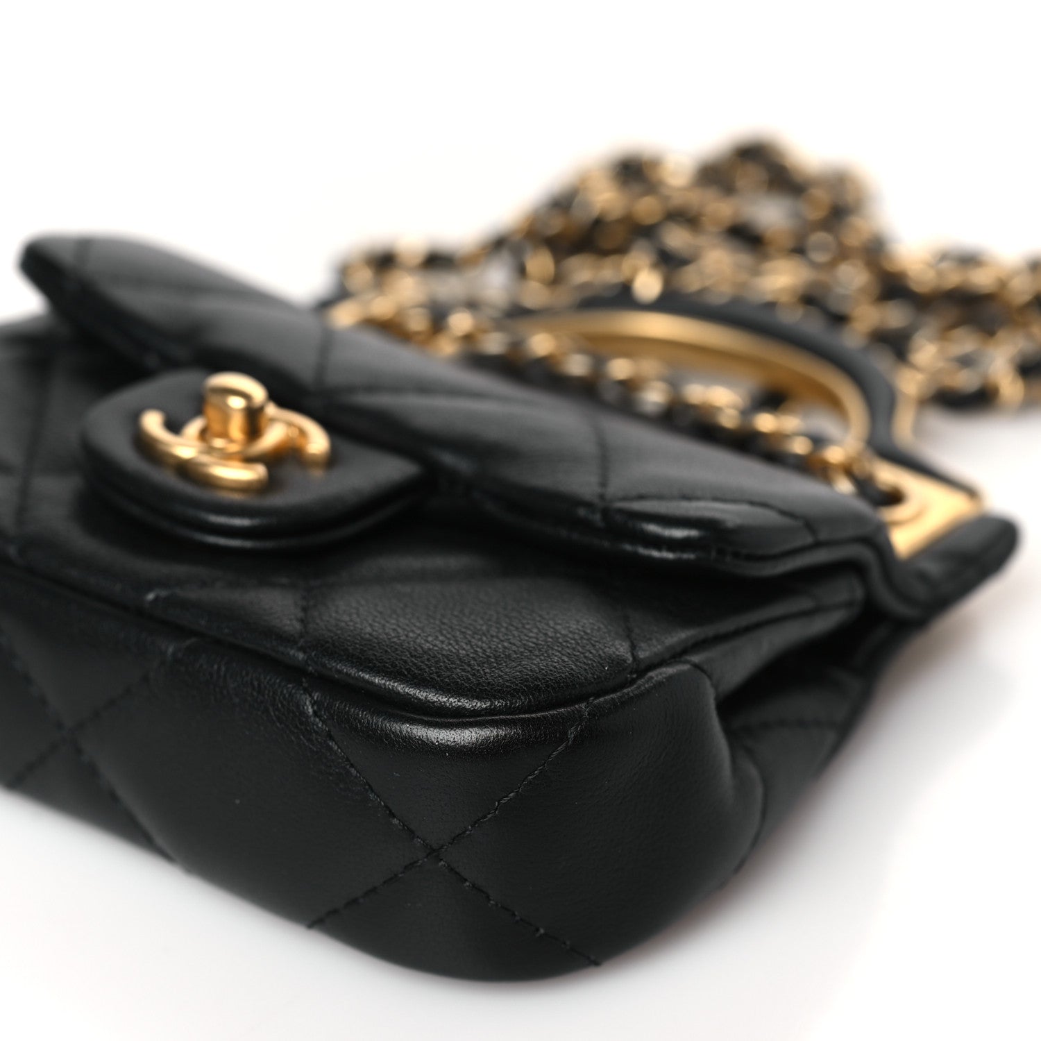 Chanel Calfskin Quilted Lady Handle Flap Card Holder With Chain Black 9 of 9