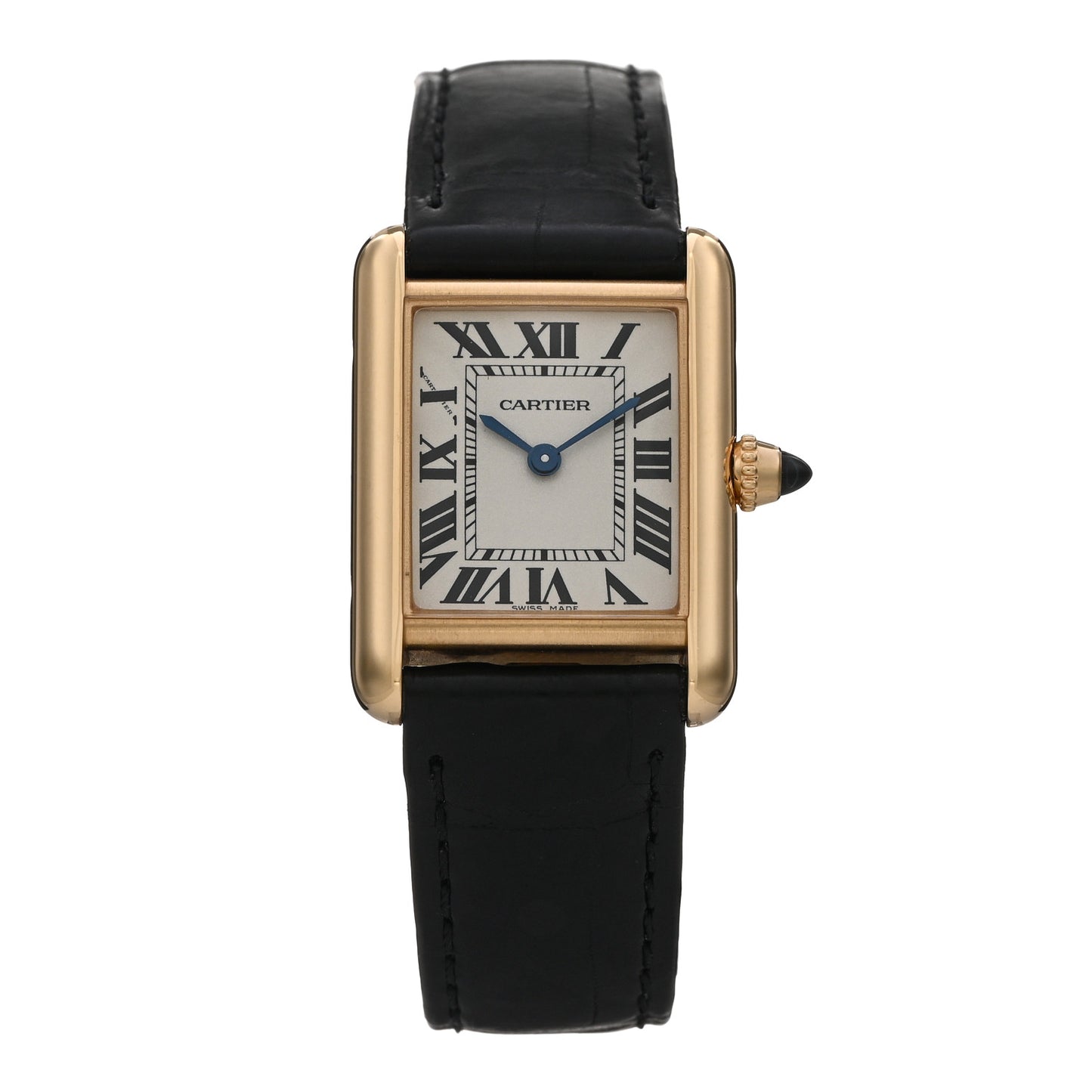 18K Yellow Gold Alligator 22mm Tank Louis Quartz Watch