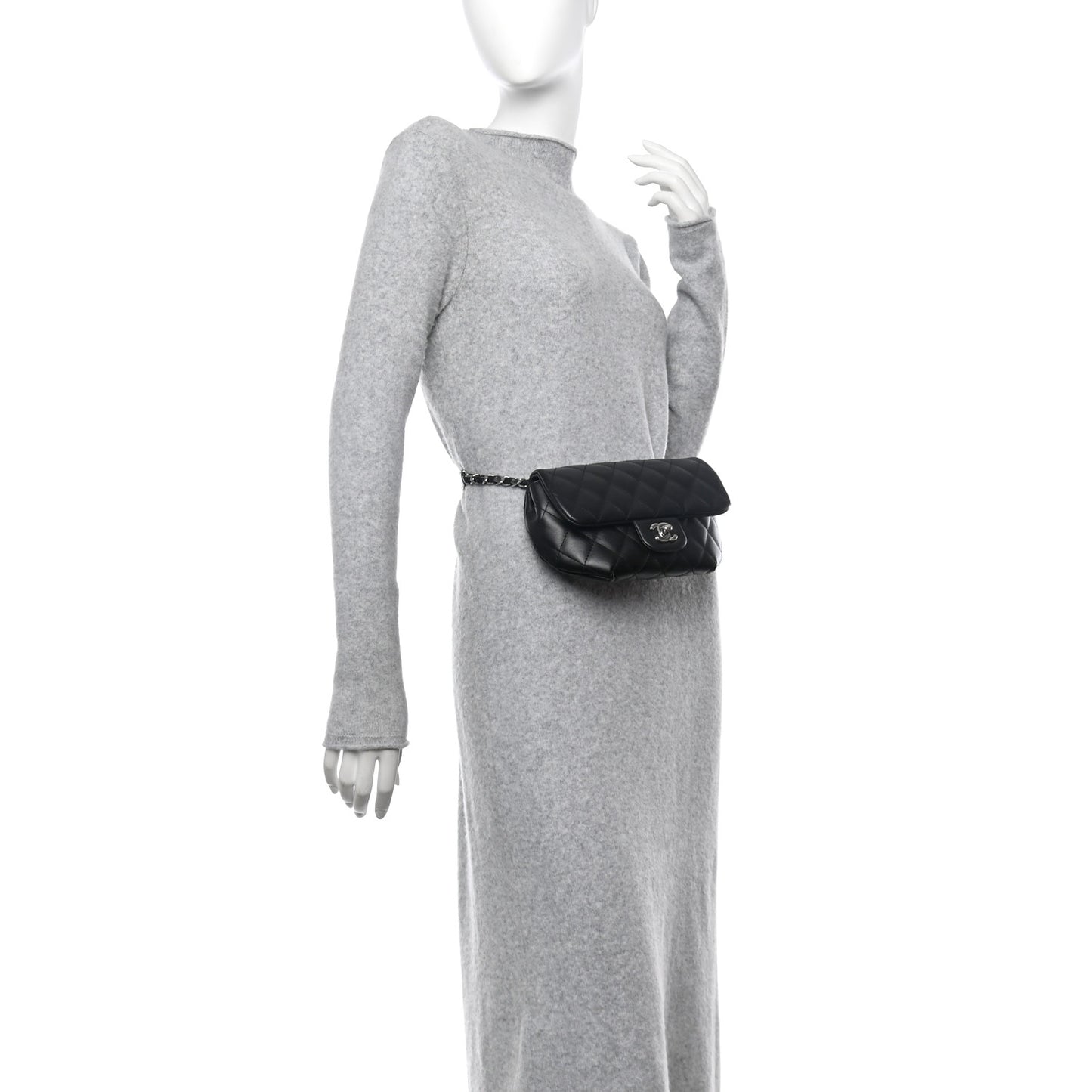 Calfskin Quilted CC Uniform Flap Belt Bag Black