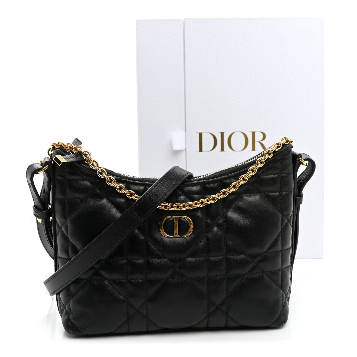 Calfskin Macrocannage Miss Caro Diorling Mini Bag with Chain Black
