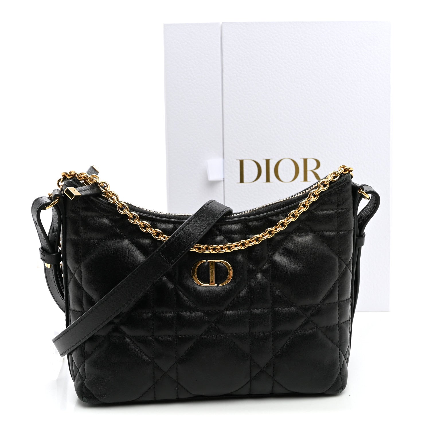 Christian Dior Calfskin Macrocannage Miss Caro Diorling Mini Bag with Chain Black 10 of 10