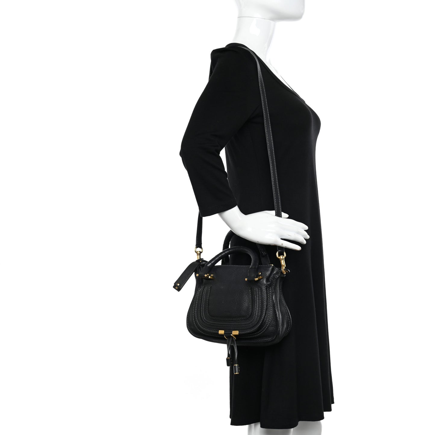 Calfskin Small Marcie Satchel Black