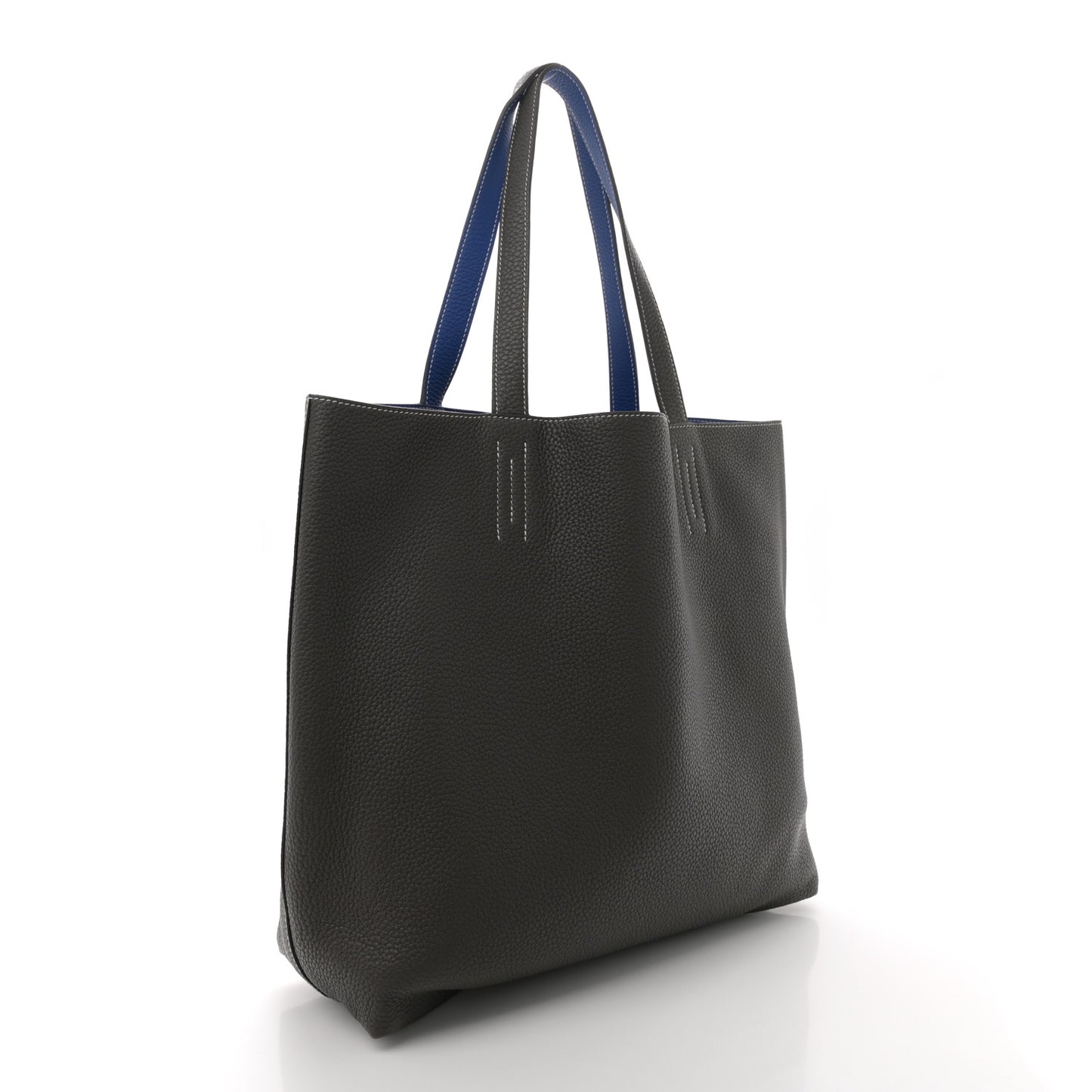 Taurillon Clemence Double Sens 36 Reversible Tote Graphite Bleu Electrique