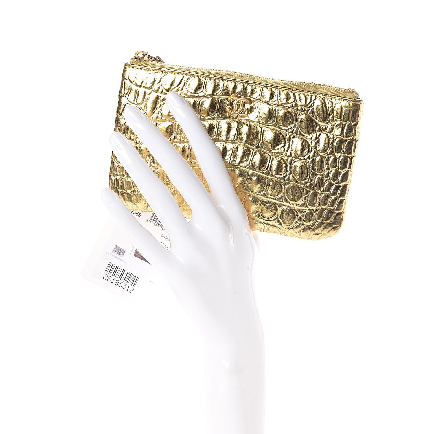 Chanel Metallic Calfskin Crocodile Embossed Cocodile Cosmetic Case Gold 2 of 8