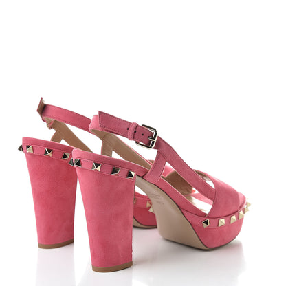 Valentino Garavani Suede Rockstud Slingback 75/105mm Platform Sandals 39.5 Shadow Pink 4 of 12