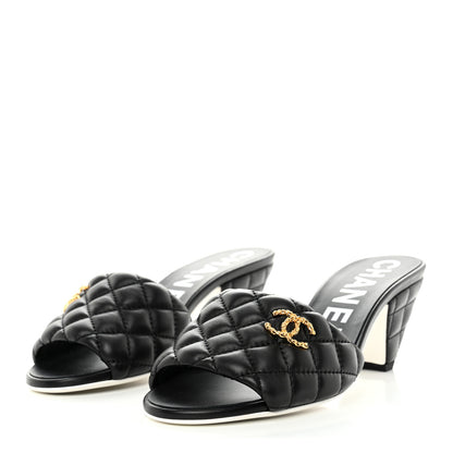 Chanel Lambskin Quilted Textured CC Mules 37.5 Black 3 of 9