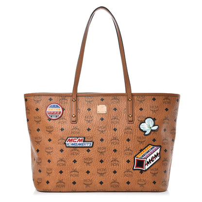 MCM Visetos Medium Anya Essential Victory Patch Shopper Tote Cognac 1 of 19