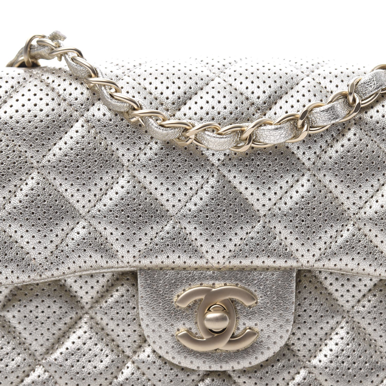 Chanel Metallic Lambskin Perforated Mini Rectangular Flap Light Gold 9 of 9