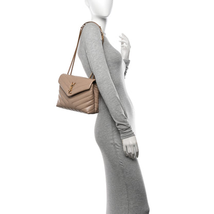 Saint Laurent Calfskin Y Quilted Monogram Small Loulou Chain Satchel Dark Beige 2 of 10