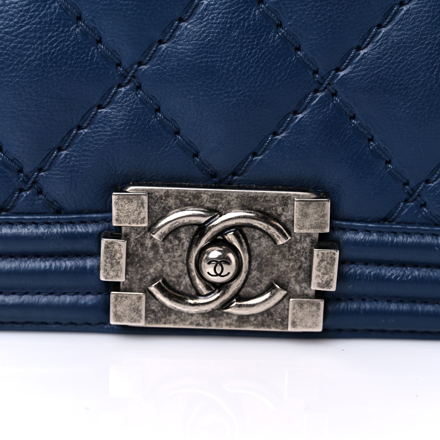 Chanel Calfskin Double Stitch Medium Boy Flap Navy Blue 15 of 16