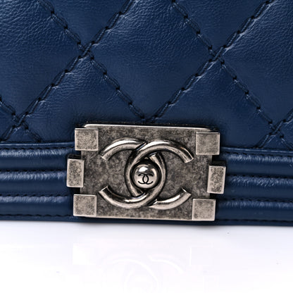 Chanel Calfskin Double Stitch Medium Boy Flap Navy Blue 15 of 16