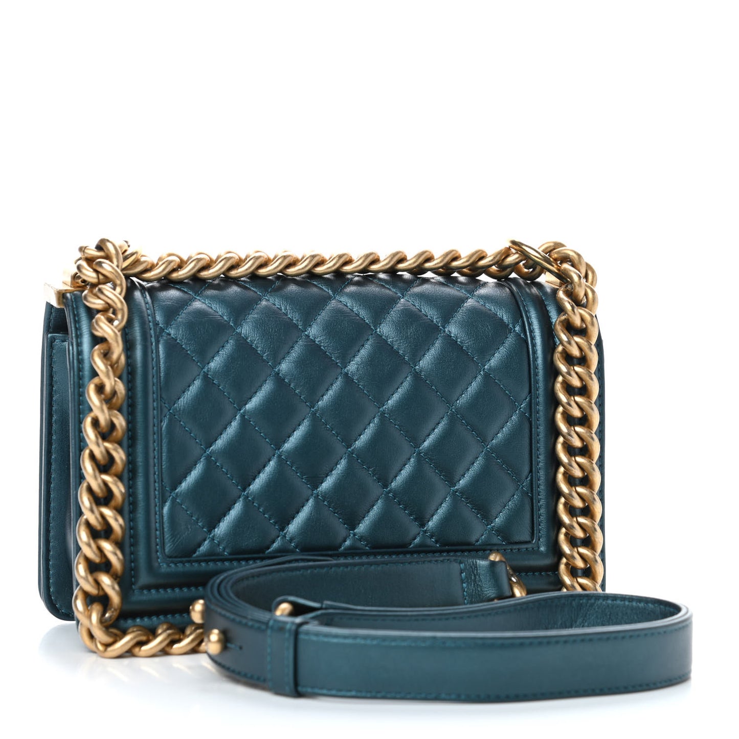 Metallic Calfskin Quilted Small Boy Flap Navy Blue