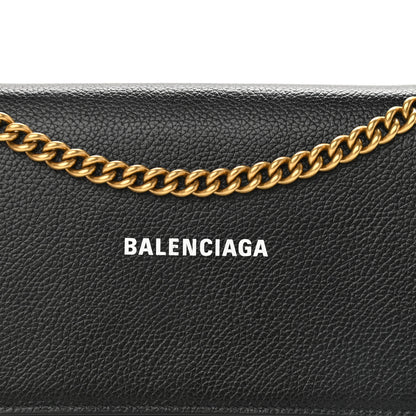 Balenciaga Grained Calfskin Logo Everyday Phone Holder Wallet On Chain Black White 8 of 10