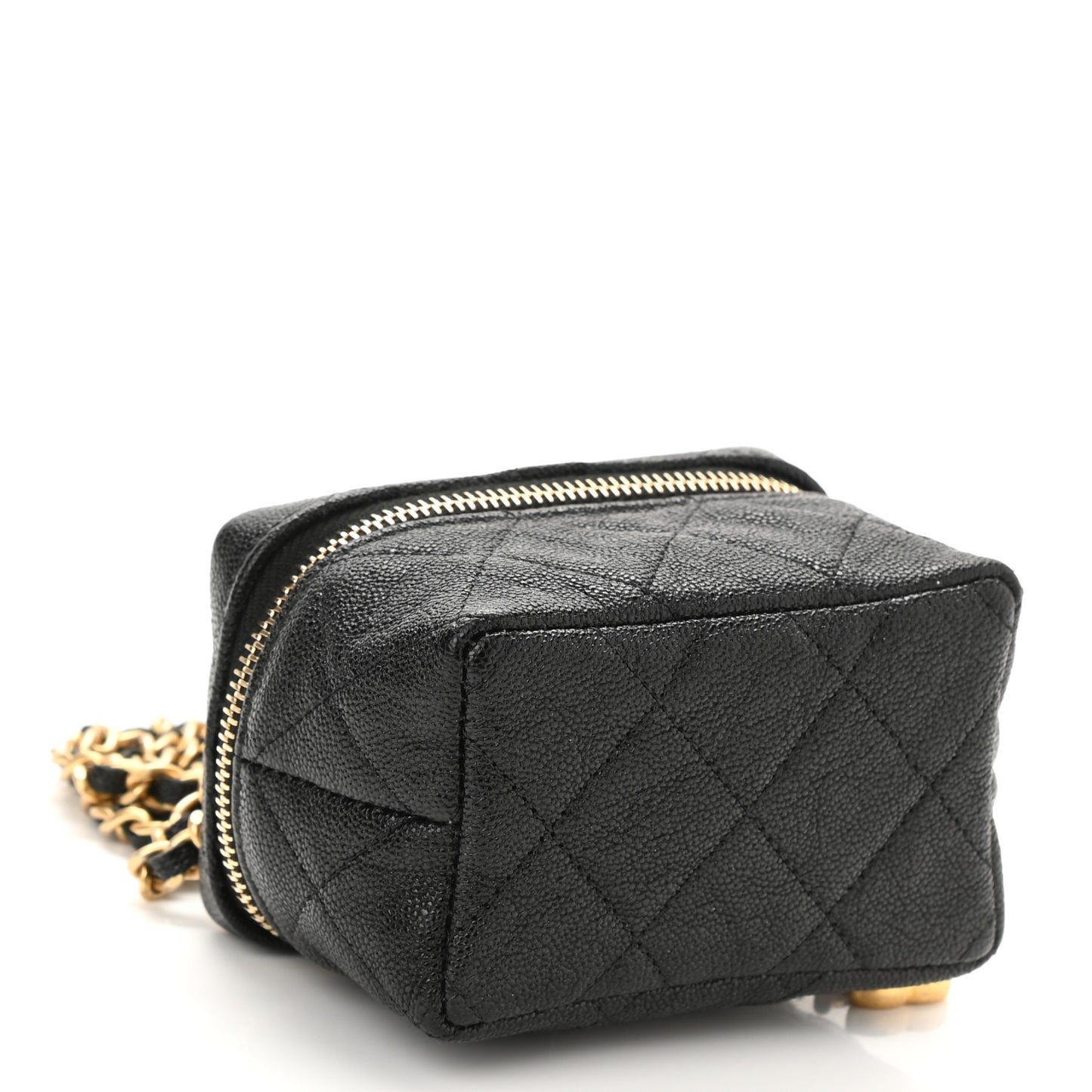Caviar Quilted Mini Top Handle Vanity With Chain Black